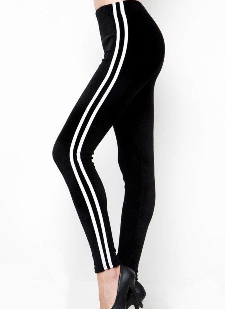 
            
                Load image into Gallery viewer, Plus Size  Black  Velour Side Stripe Leggings
            
        