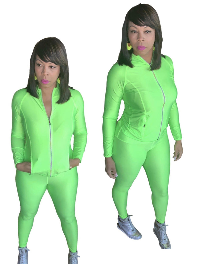 Lime Solid Zip Up Jacket & Leggings Set
